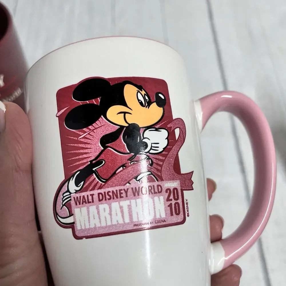 Walt Disney World Marathon January 2010 Coffee Mug Mickey Mouse Pink White 4.75